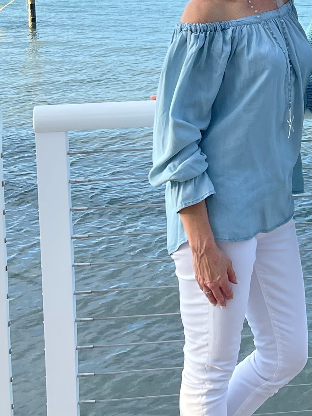 Harvé Benard Pale Blue Peasant Blouse